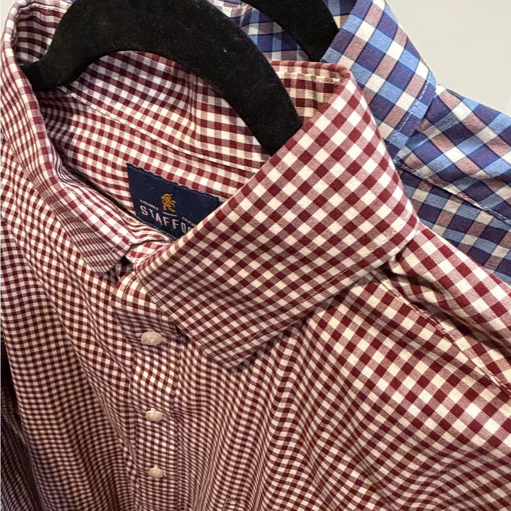 2-Pack - Stafford Men's Burgundy and Blue Checkered Shirts - Size 17 1/2, 34-35
